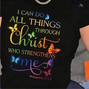 NIP Black T-Shirt with Colorful Inspirational Print. I Can Do..
